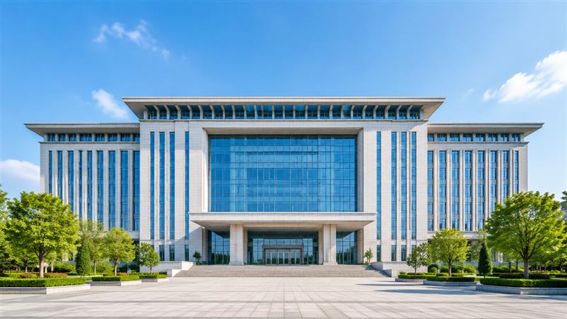 现代政府教育办公大楼与整洁前广场